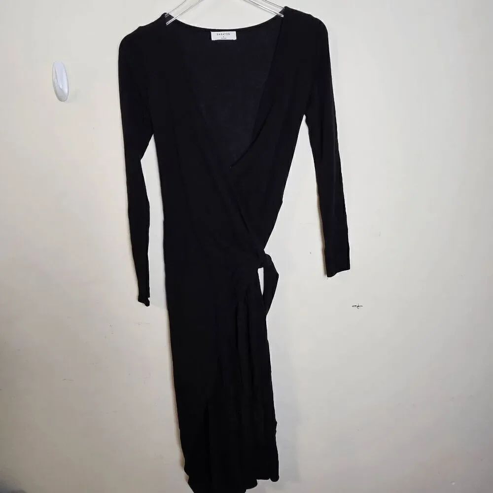 Babaton Artizia Gaudi Matte Long Sleeve Wrap Dress Style RSC1-8644-10 Women's Bl